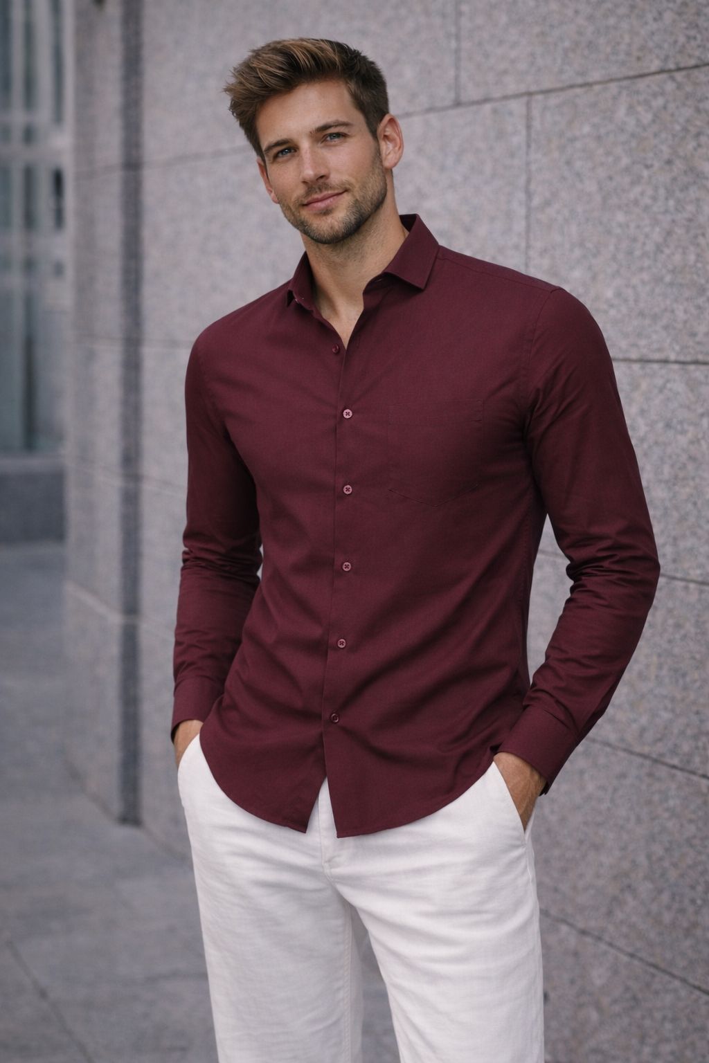 6518SKSPBO - CAMISA SKINNY SUPER PREMIUM BORDÓ